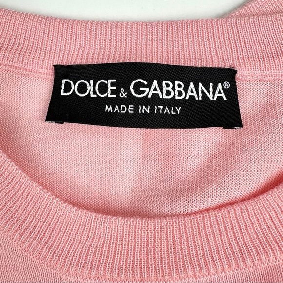 Dolce & Gabbana Pink Floral Embroidered 100% Cashmere Sweater | IT 42 M/L - Picture 6 of 13